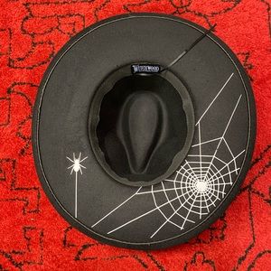 NWOT Witchwood Bags Vegan Felt Hat XL Brim Hanging Spiderweb